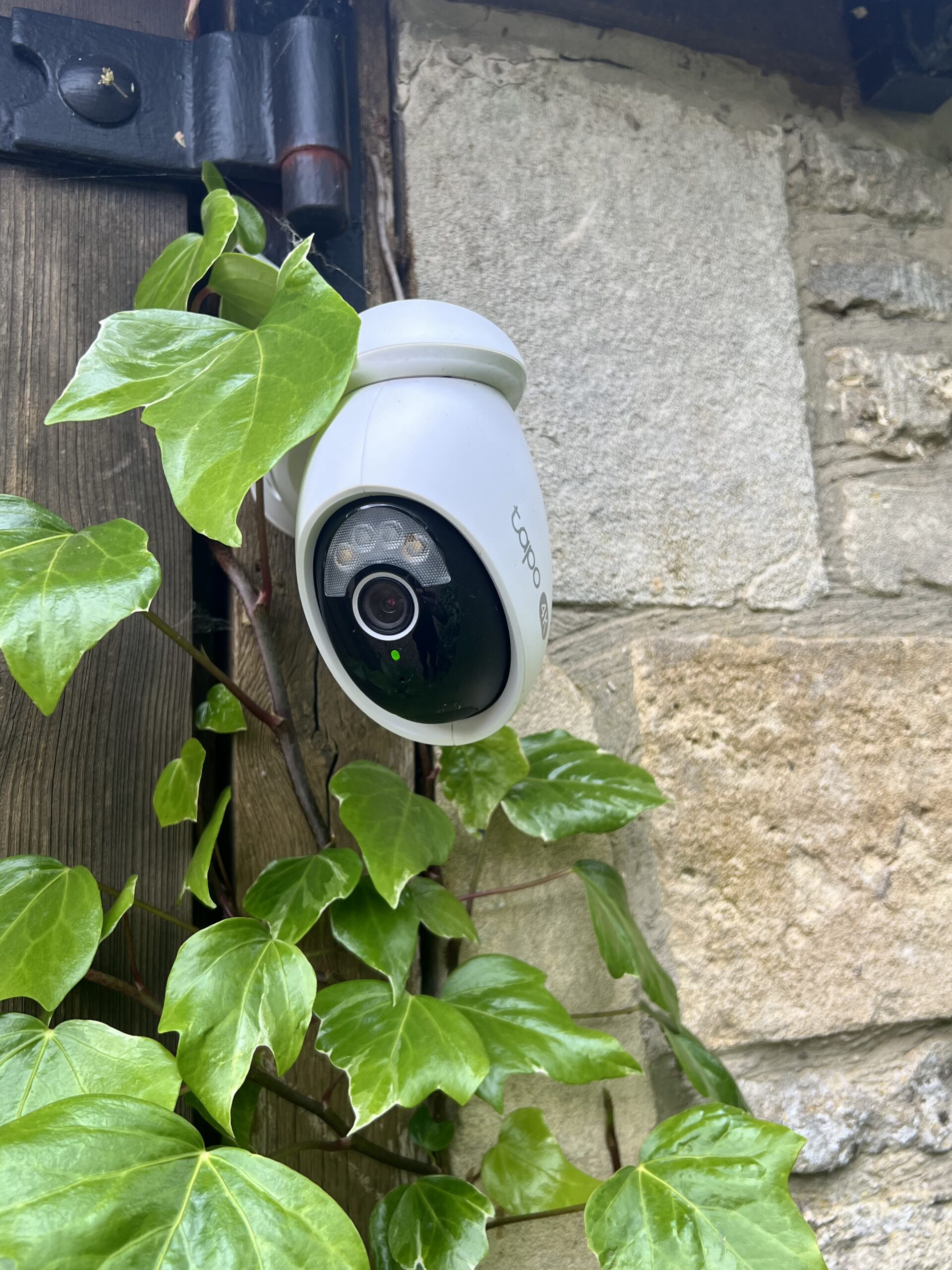 Tapo outdoor security camera installed on Cotswolds stone wall